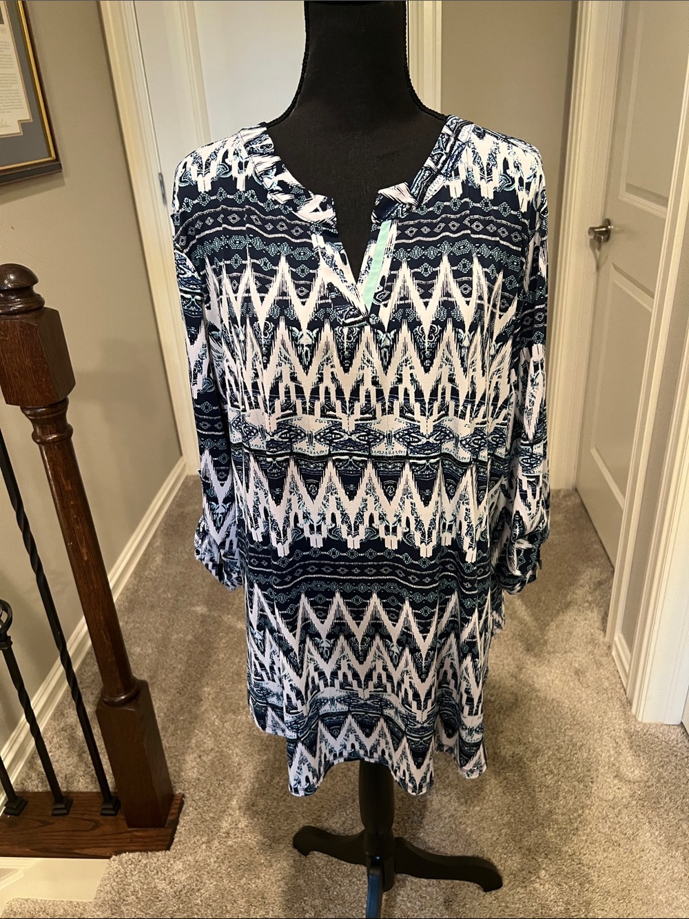 Cato Navy & White Zigzag Print Tunic